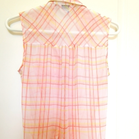 Sheer Peach and Yellow Sleeveless Tank Top Blouse - Picture 6 of 7